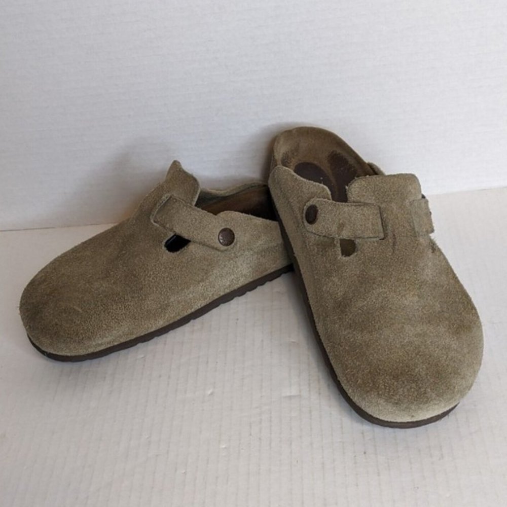 Birkenstock Tan Suede Leather Covered Toe Slides Size 39 Womans 8 Men's 6